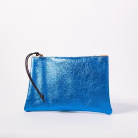 Harpers Italian Leather Pouchette in Metallic Blue Combo